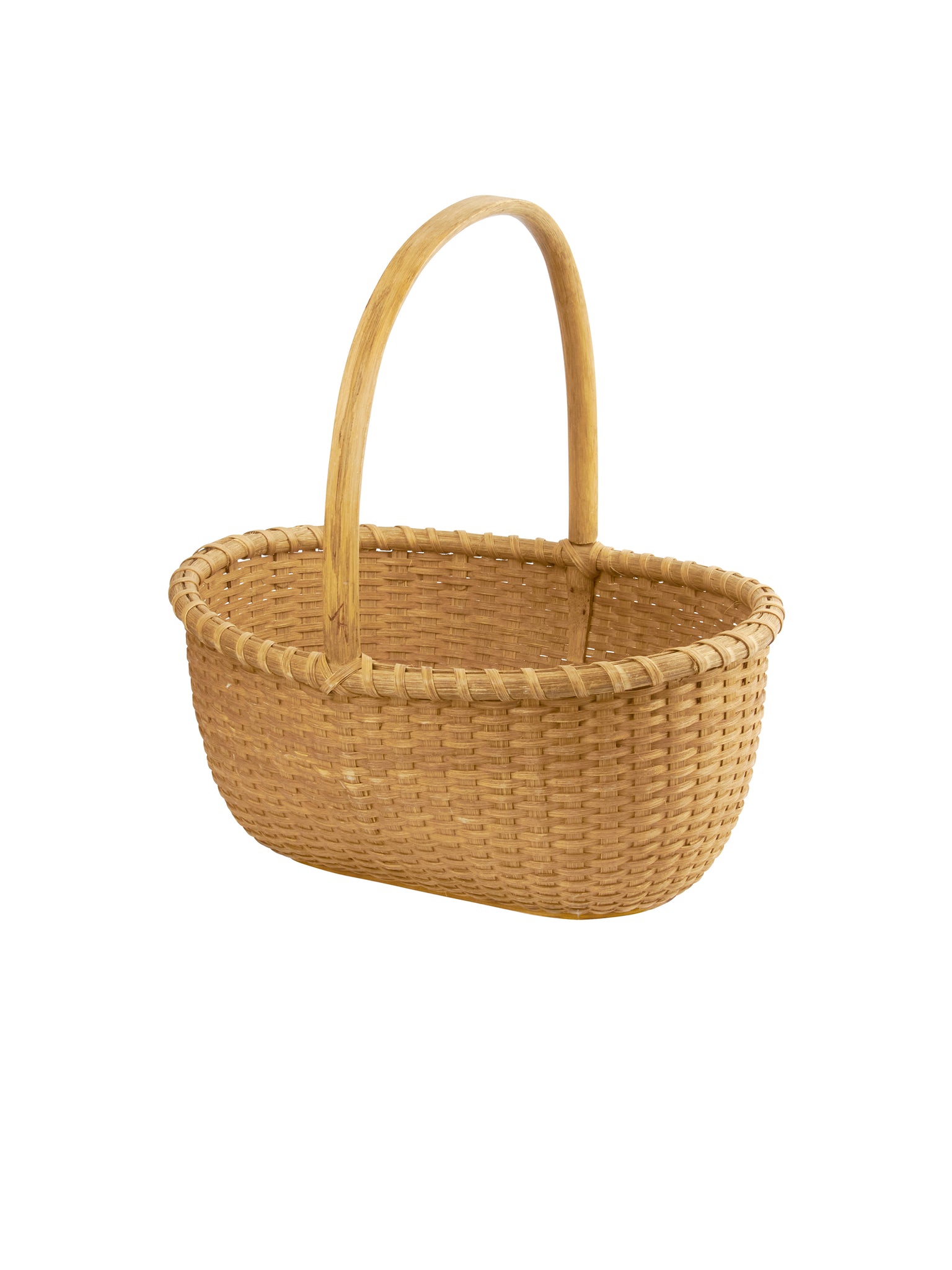 Vintage American Oval Wood Bottom Hand Woven Basket Weston Table