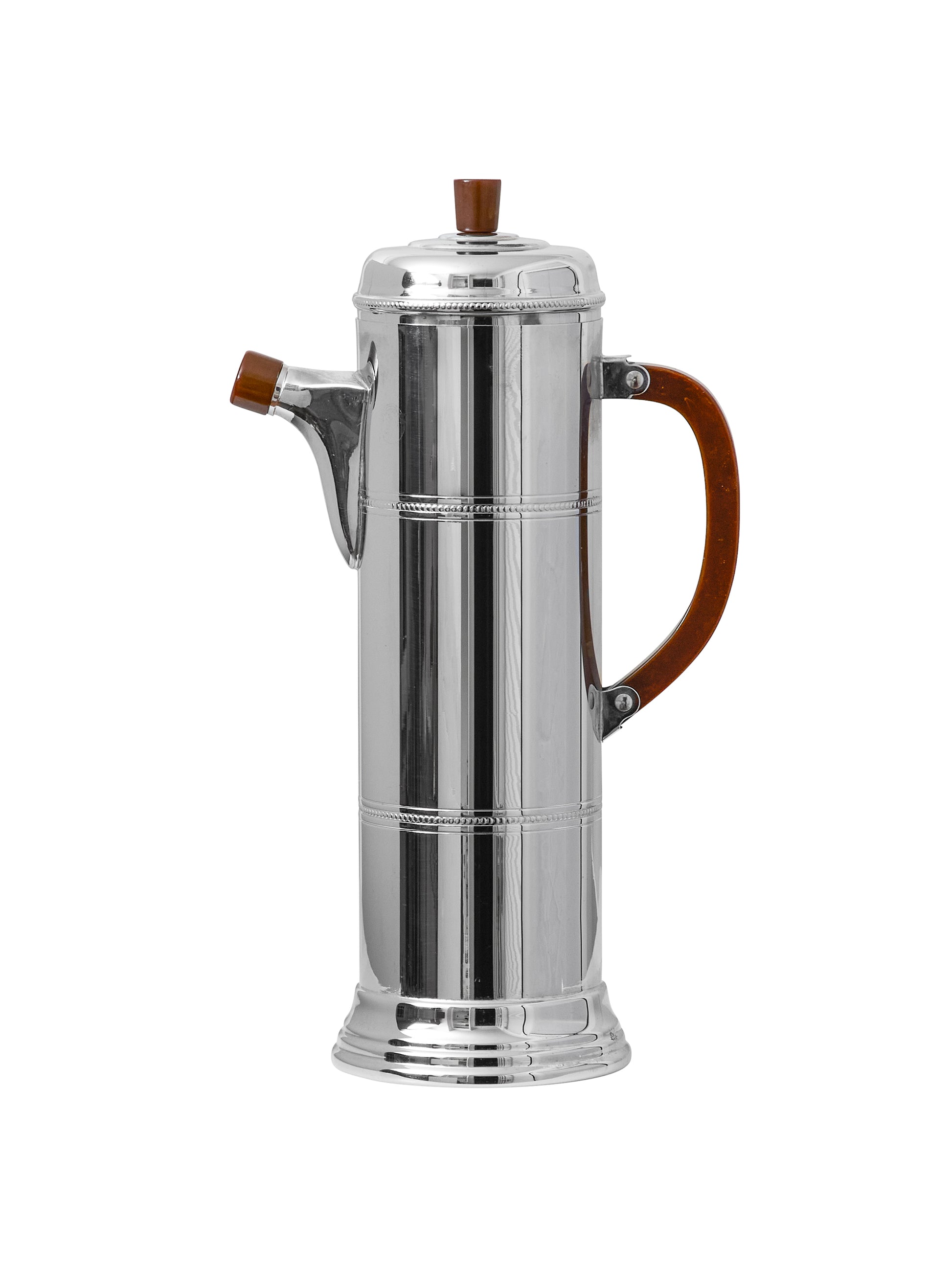 Vintage Art Deco Chrome Cocktail Shaker with Chocolate Bakelite Handle Weston Table