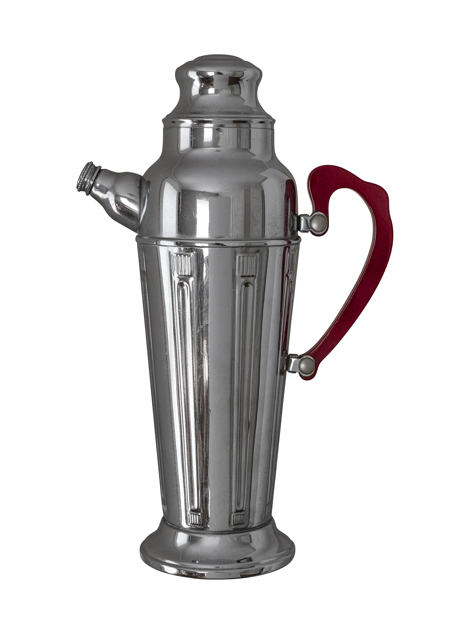 Vintage Art Deco Chrome Cocktail Shaker with Red Bakelite Handle Weston Table