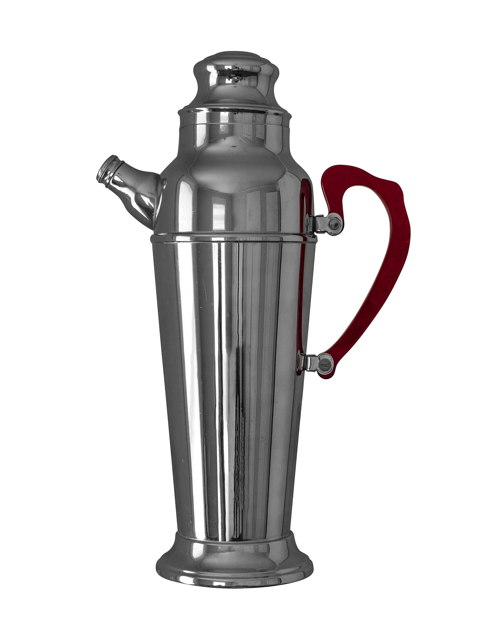 Vintage Art Deco Chrome Cocktail Shaker with Red Bakelite Handle Weston Table