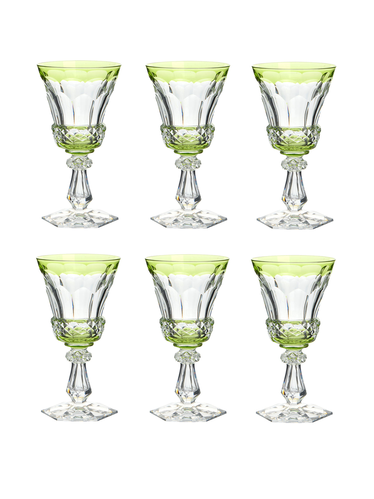 Vintage Art Deco Green and Clear Cocktail Glasses Set of Six Weston Table
