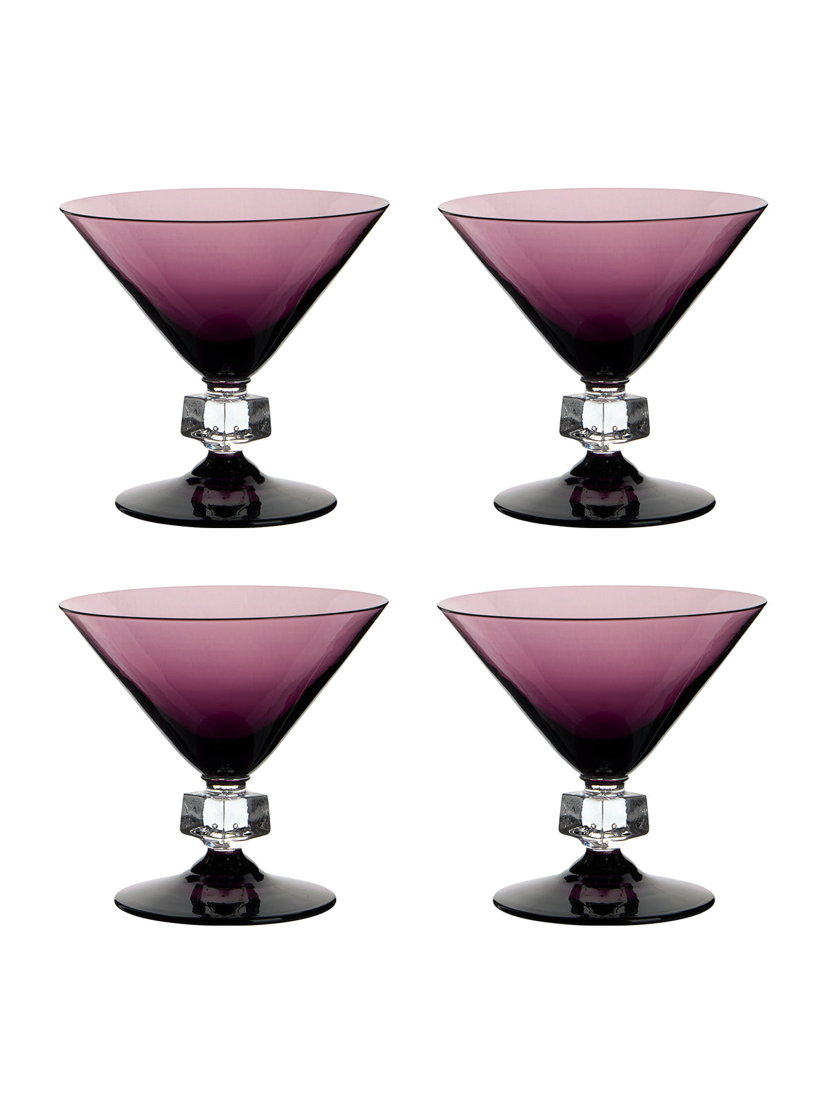 Vintage Art Deco Wilmington Amethyst Cocktail Glasses Set of Four Weston Table