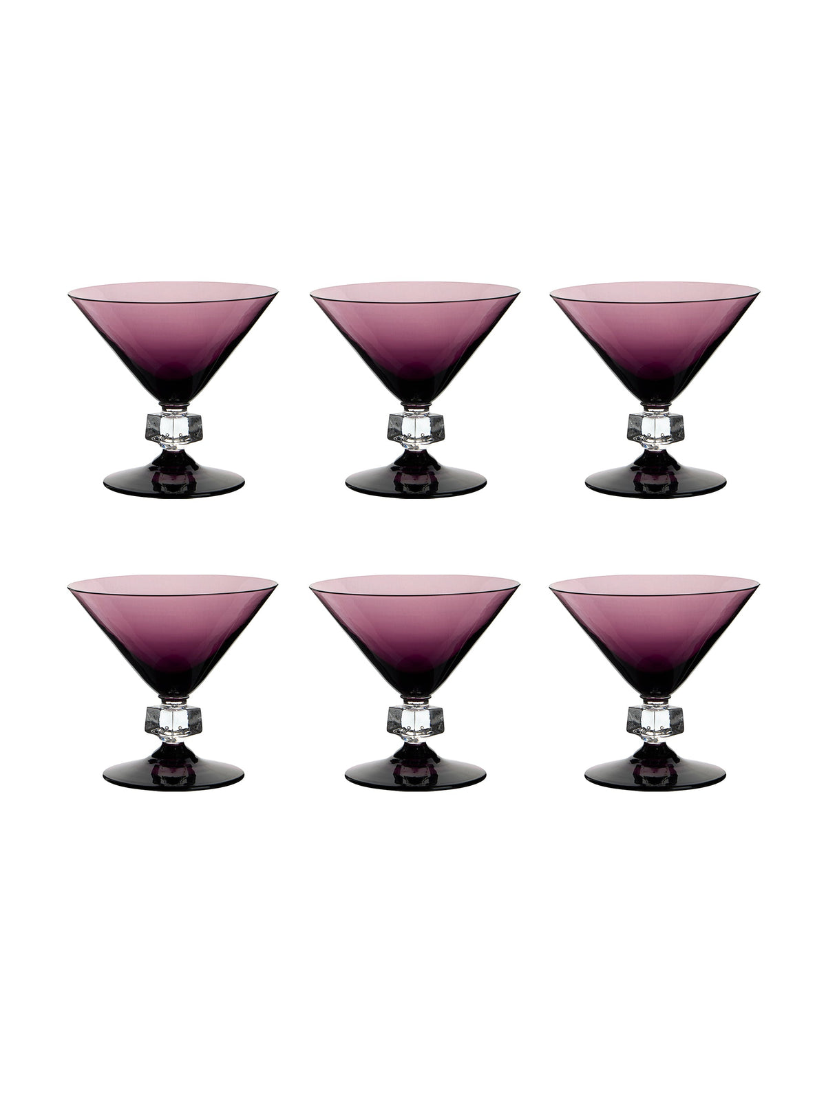 Vintage Art Deco Wilmington Amethyst Cocktail Glasses Set of Six Weston Table