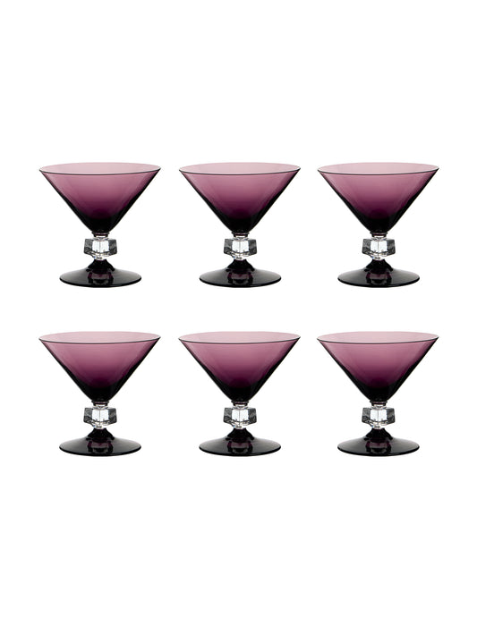 Vintage Art Deco Wilmington Amethyst Cocktail Glasses Set of Six Weston Table