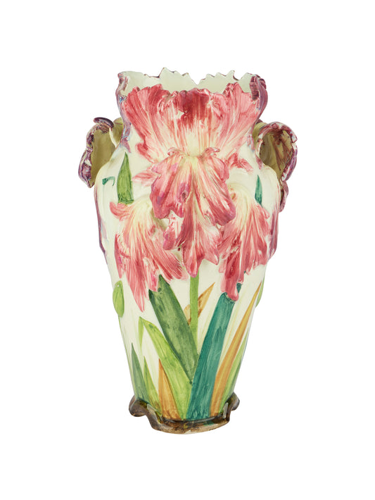 Vintage Art Nouveau Delphin Massier  Parrot Tulip Vase Weston Table
