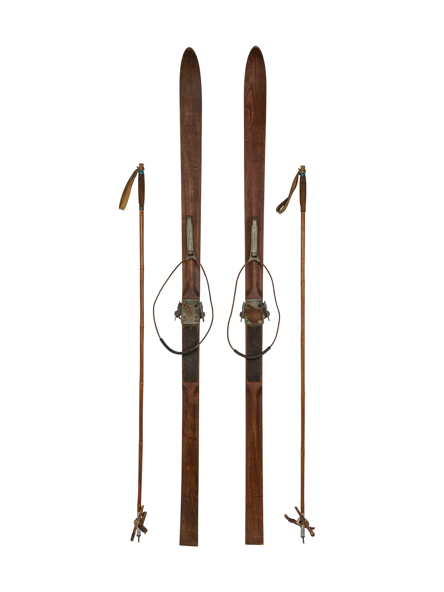 Vintage Austrian Wooden Skis and Poles Weston Table