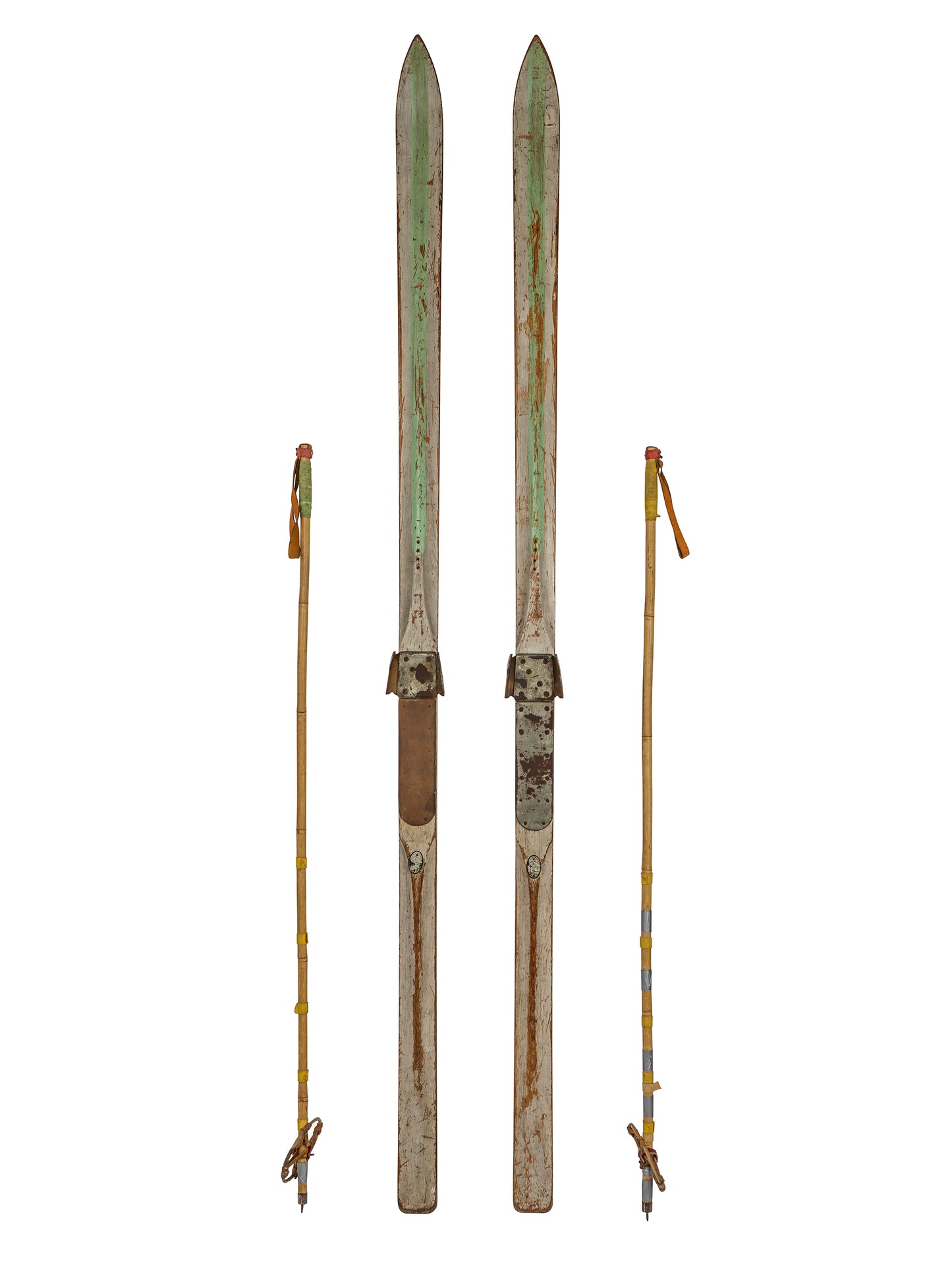 Vintage Austrian Wooden Skis and Poles Weston Table