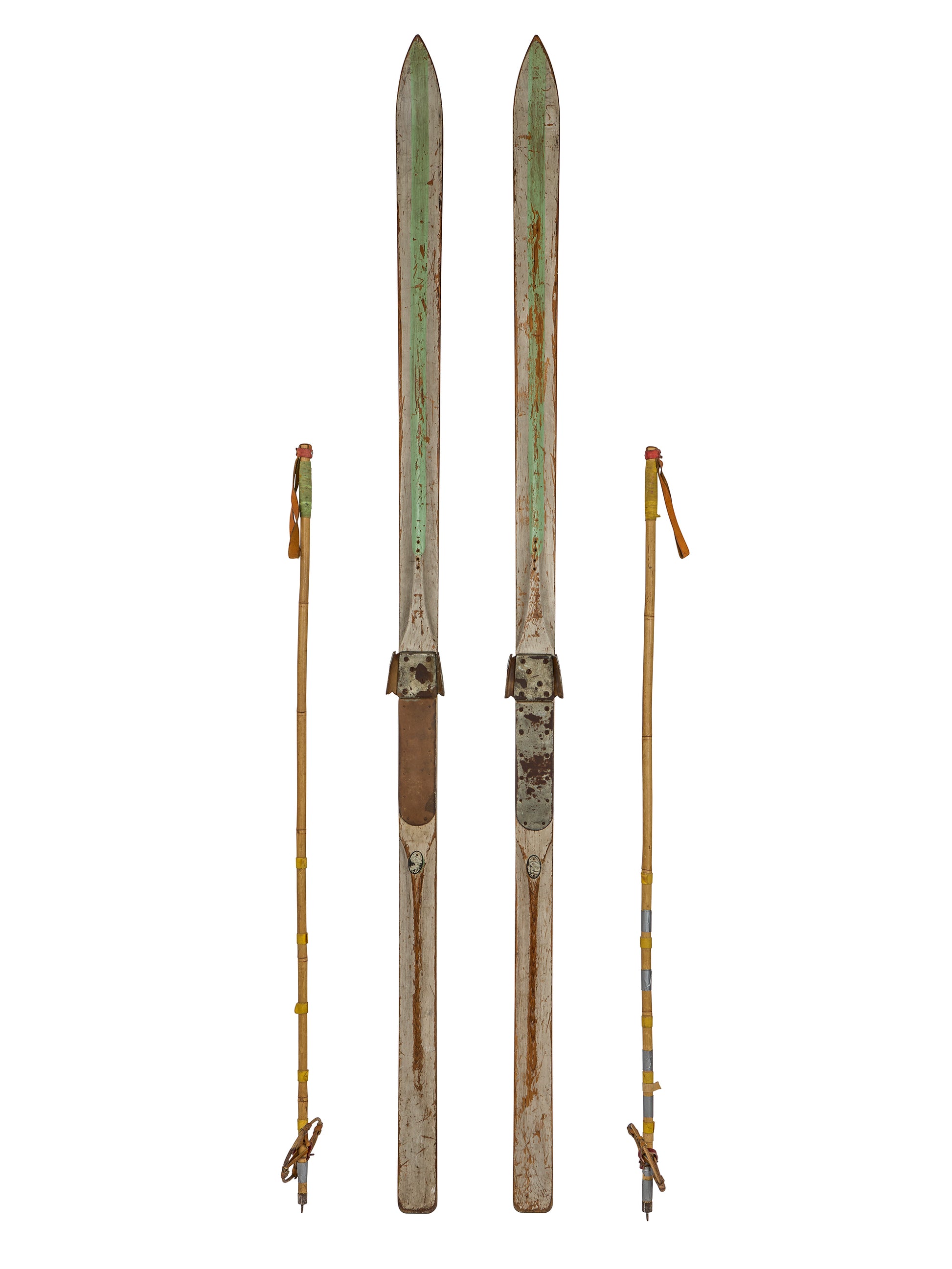 Vintage Austrian Wooden Skis and Poles Weston Table