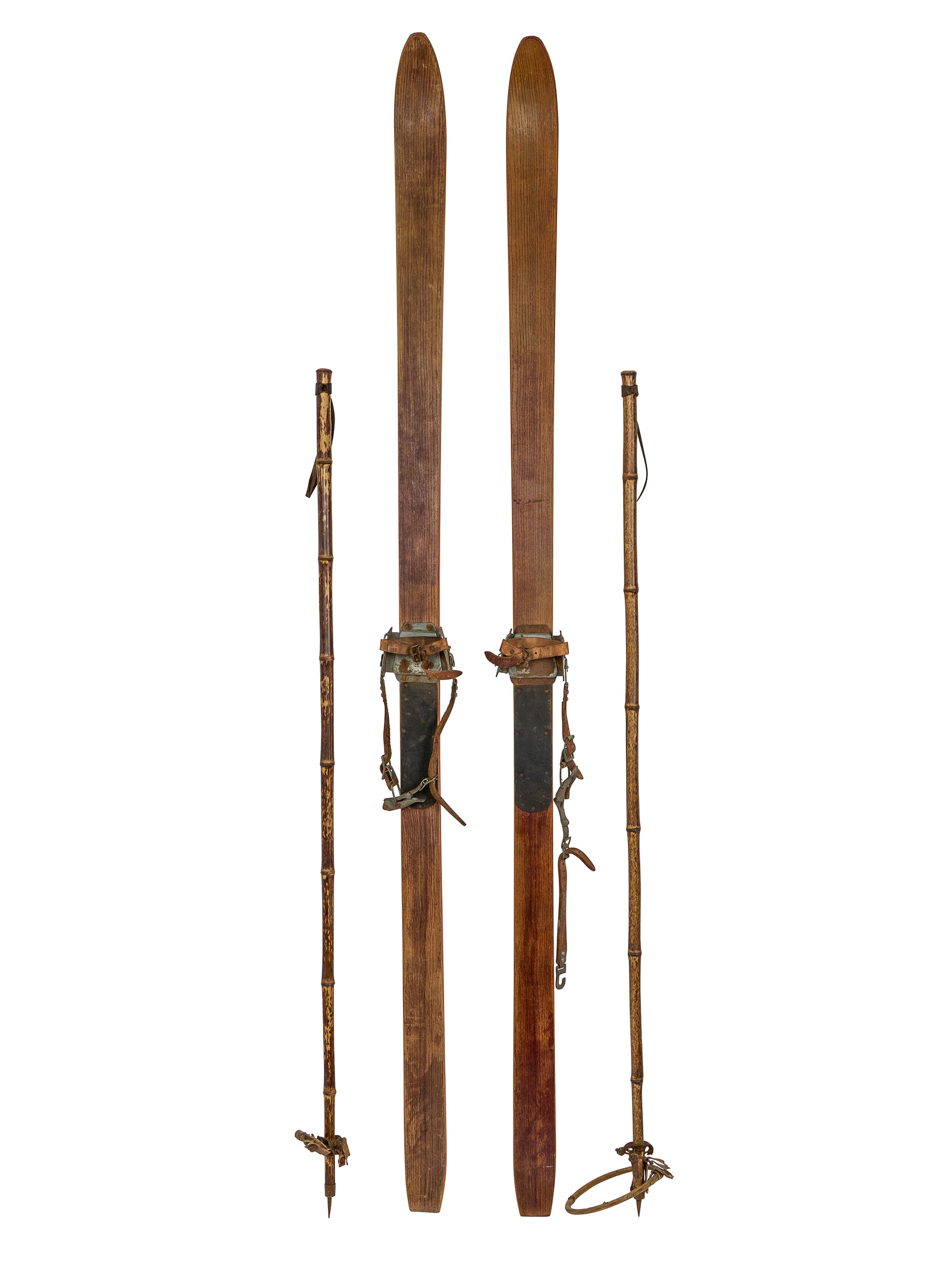 Vintage Austrian Wooden Skis and Poles Weston Table