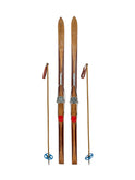 Vintage Austrian Wooden Skis and Poles Weston Table
