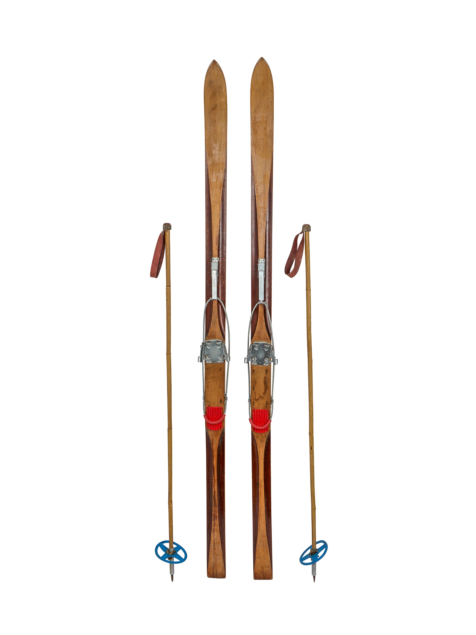 Vintage Austrian Wooden Skis and Poles Weston Table