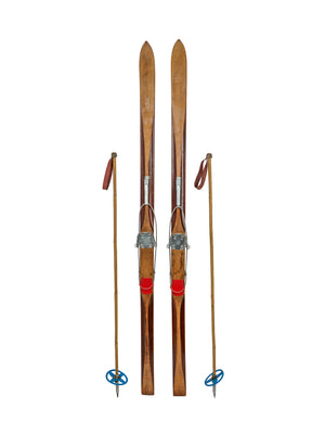  Vintage Austrian Wooden Skis and Poles Weston Table 