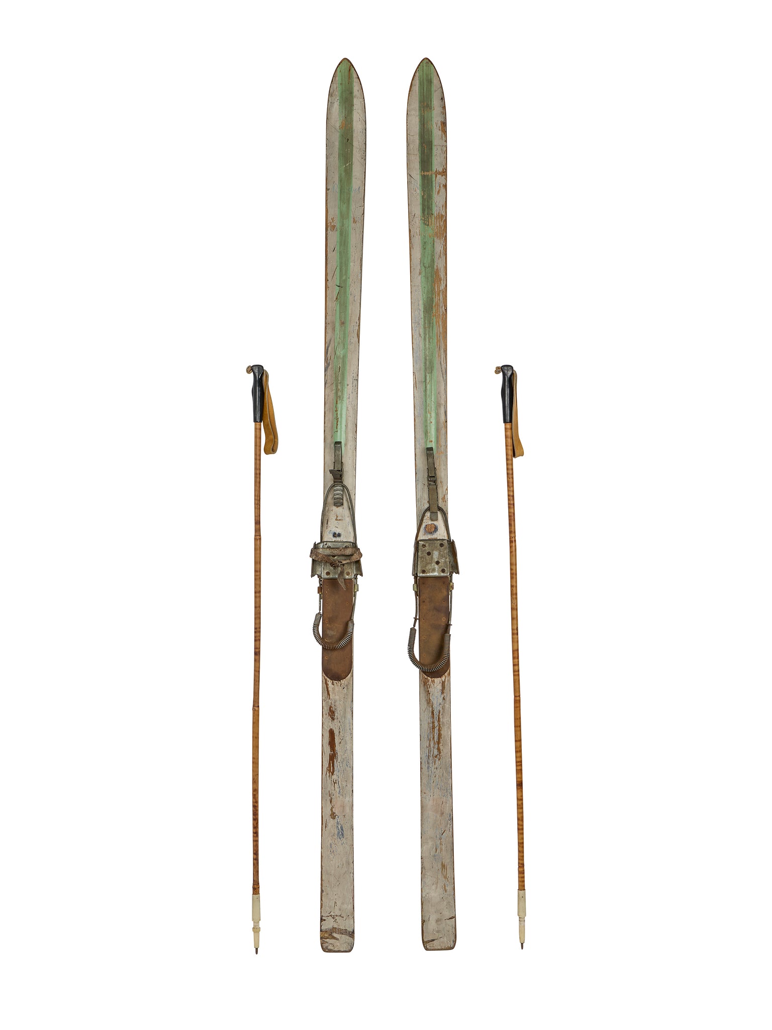 Vintage Austrian Wooden Skis and Poles Weston Table