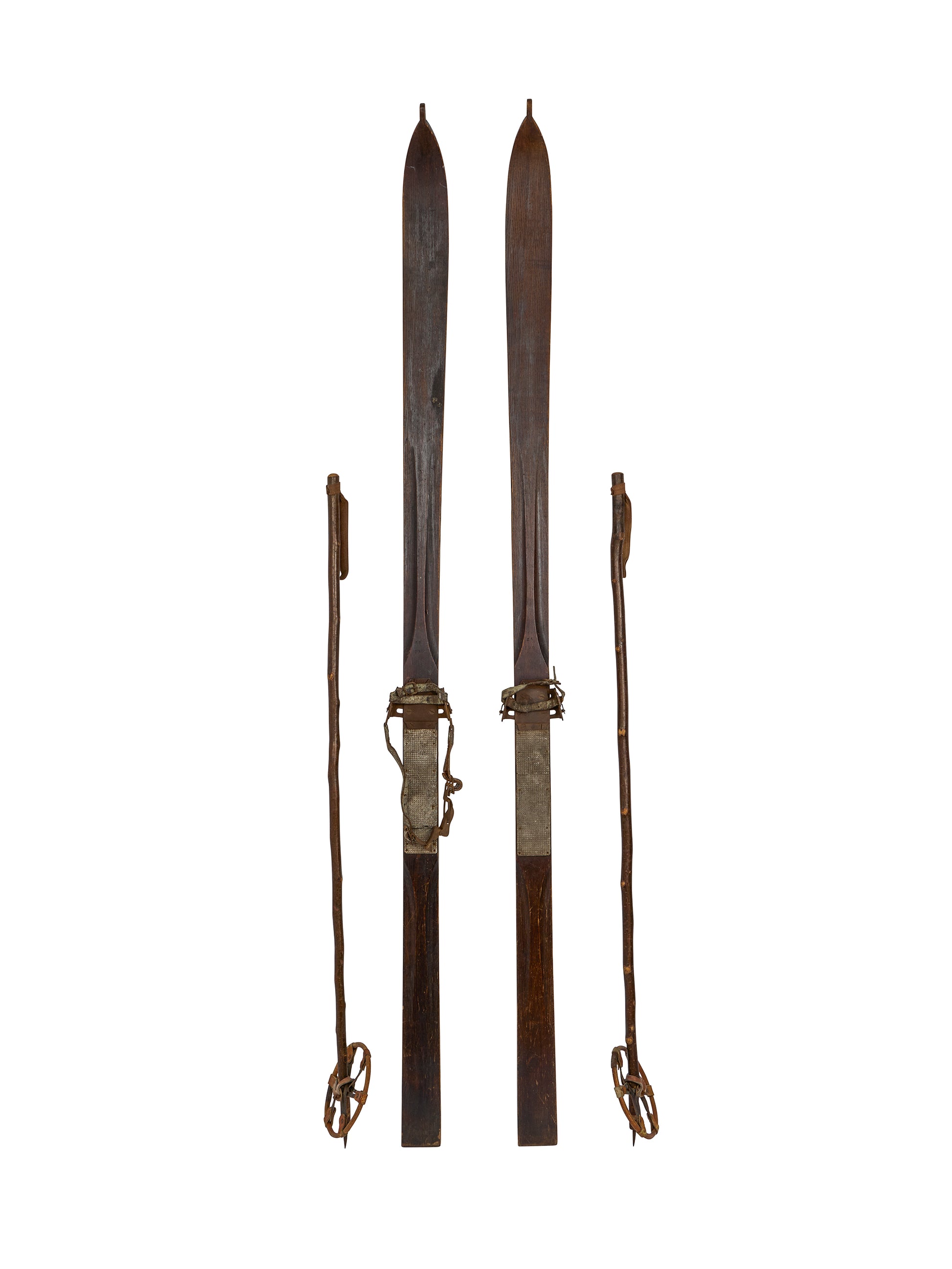 Vintage Austrian Wooden Skis and Poles Weston Table