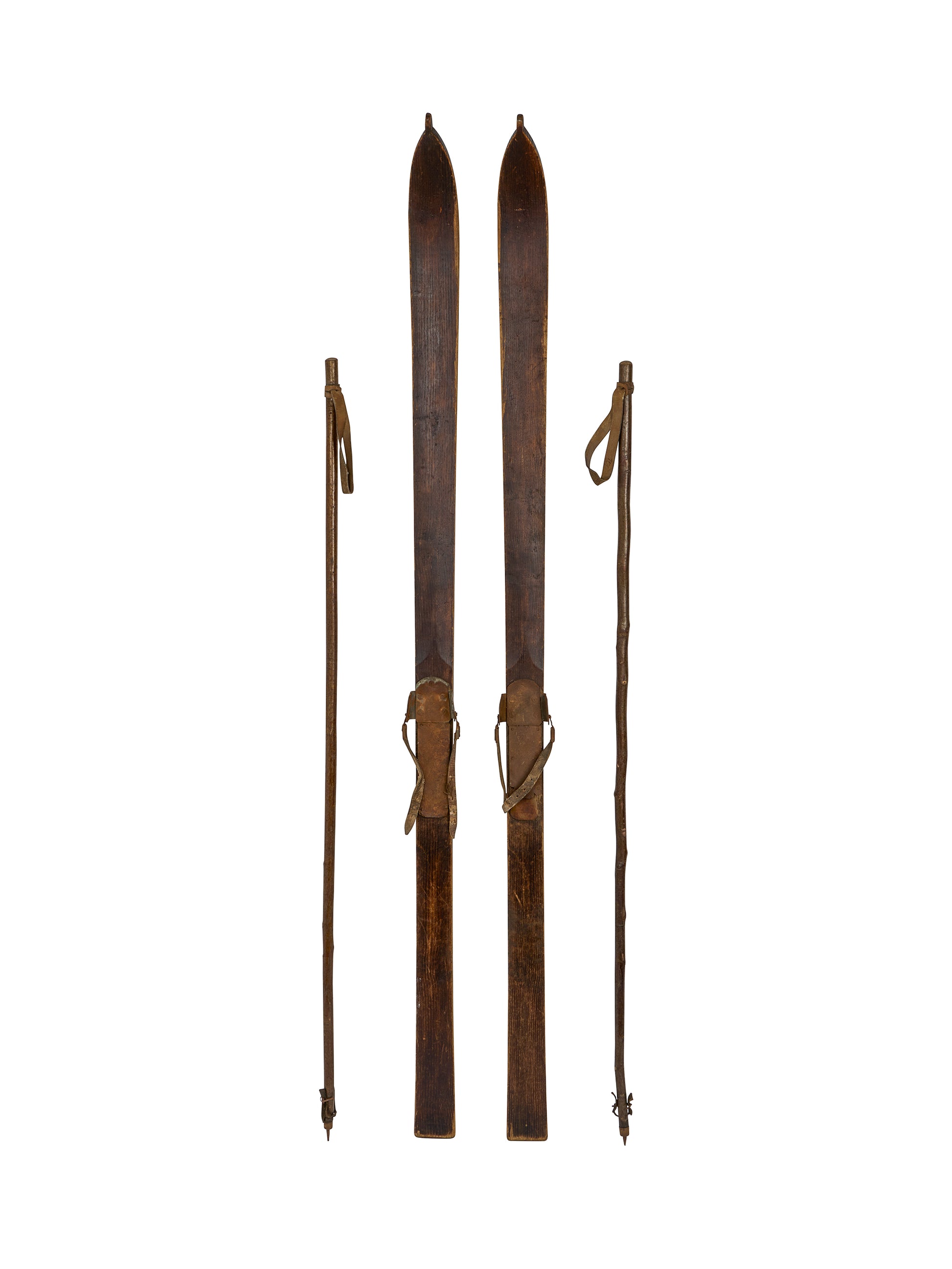 Vintage Austrian Wooden Skis and Poles Weston Table