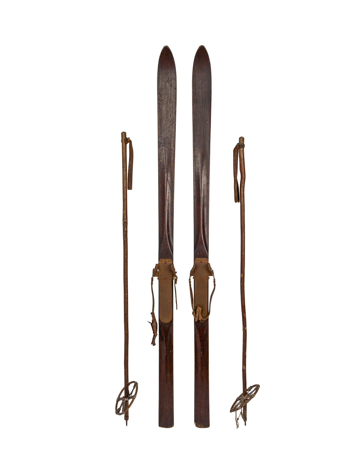 Vintage Austrian Wooden Skis and Poles Weston Table