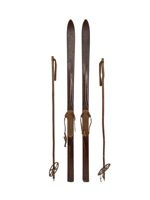  Vintage Austrian Wooden Skis and Poles Weston Table 