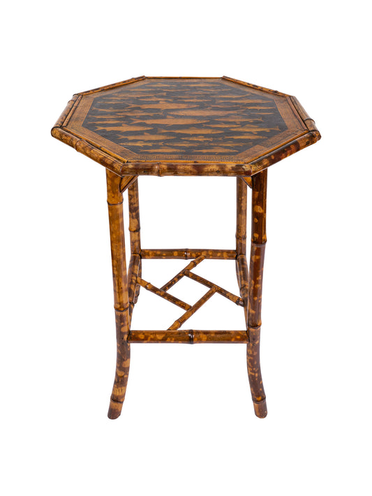 Vintage Bamboo Octagonal Trout Decoupage Side Table Weston Table