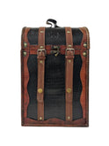 Vintage Black Leather and Wood Wine Bottle Carrier Weston Table