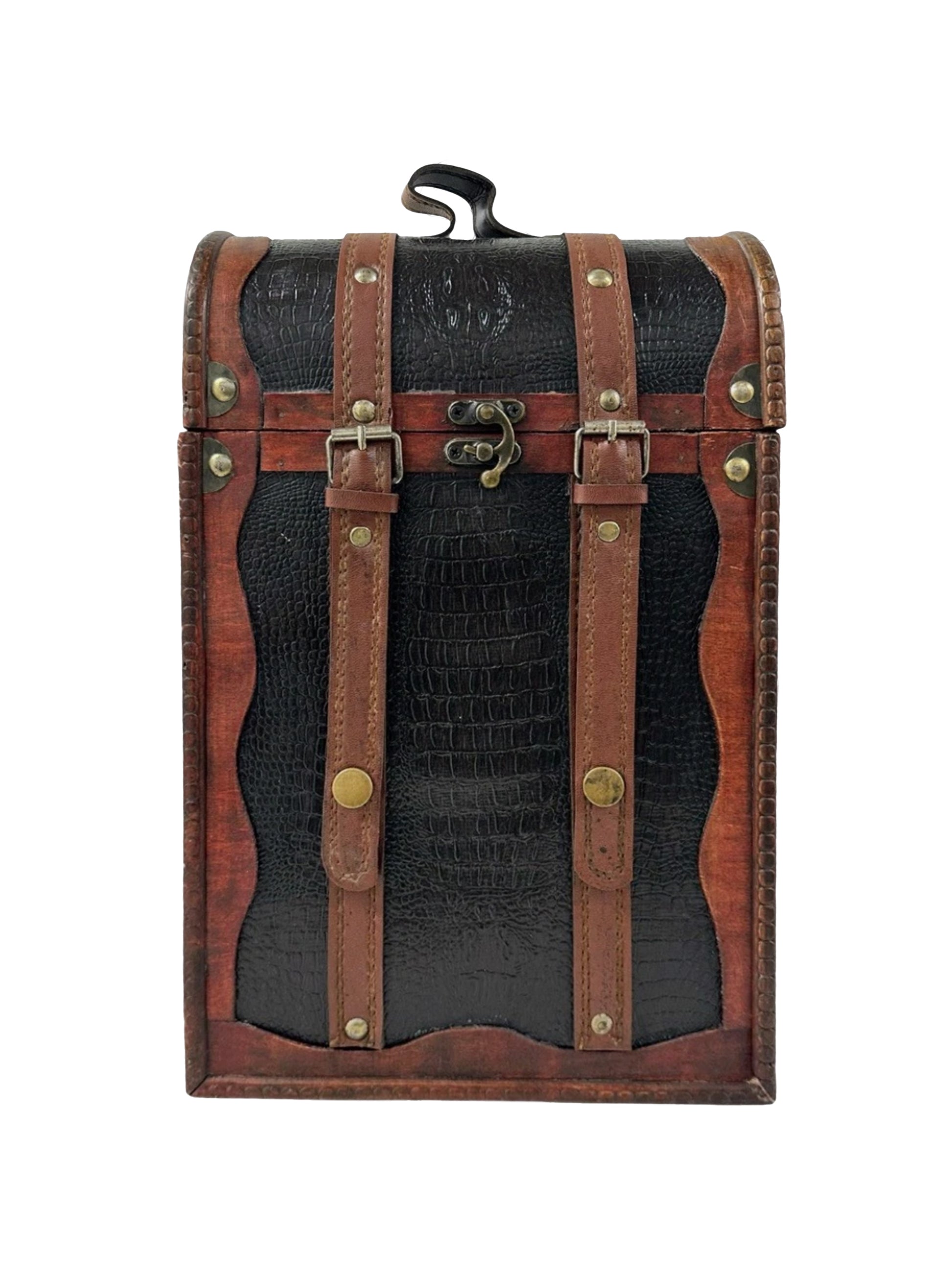 Vintage Black Leather and Wood Wine Bottle Carrier Weston Table