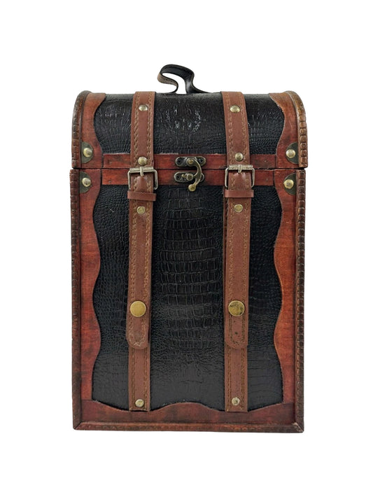 Vintage Black Leather and Wood Wine Bottle Carrier Weston Table