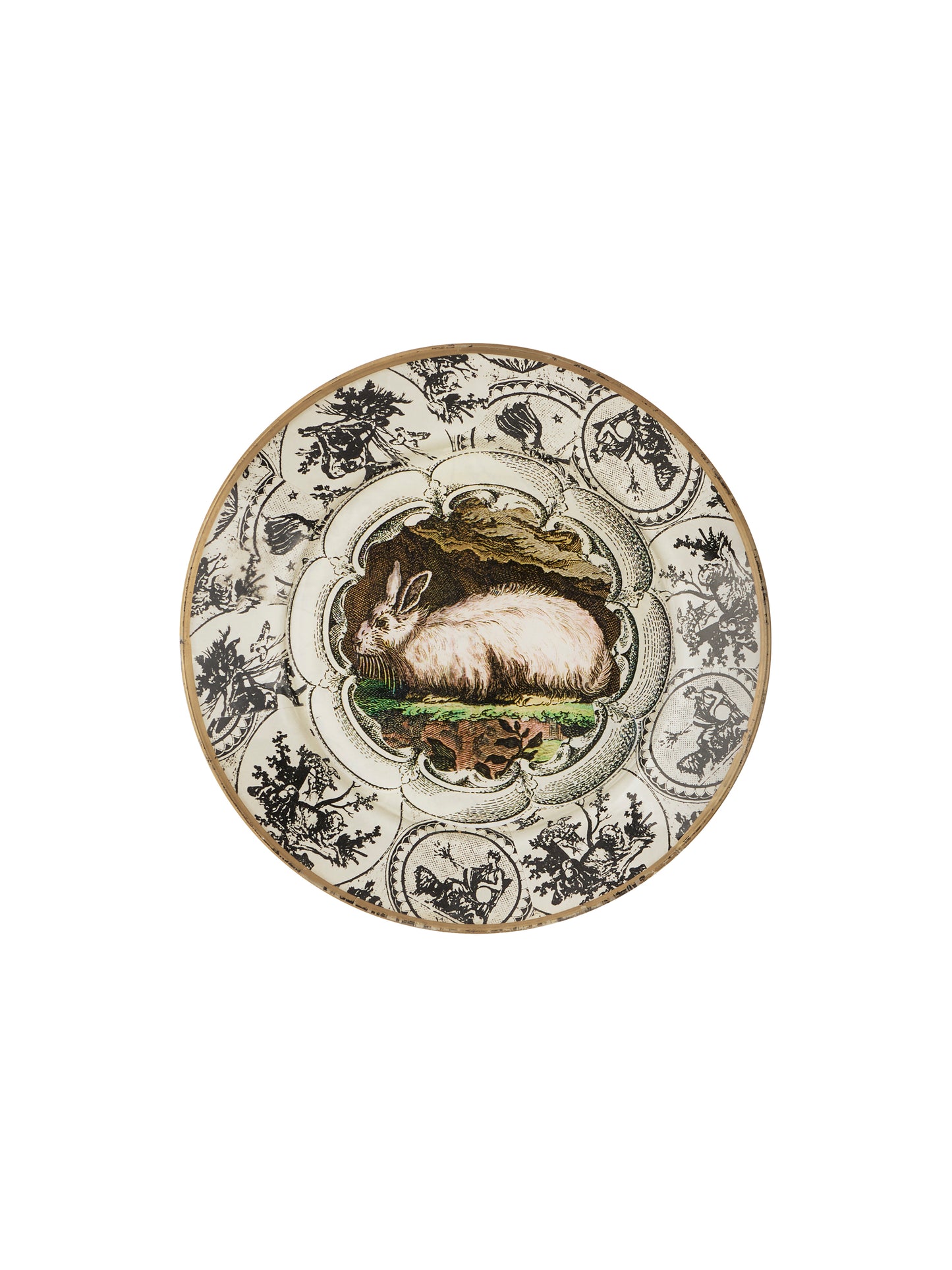 Vintage Black and White Toile Rabbit Plate Rabbit Six Weston Table