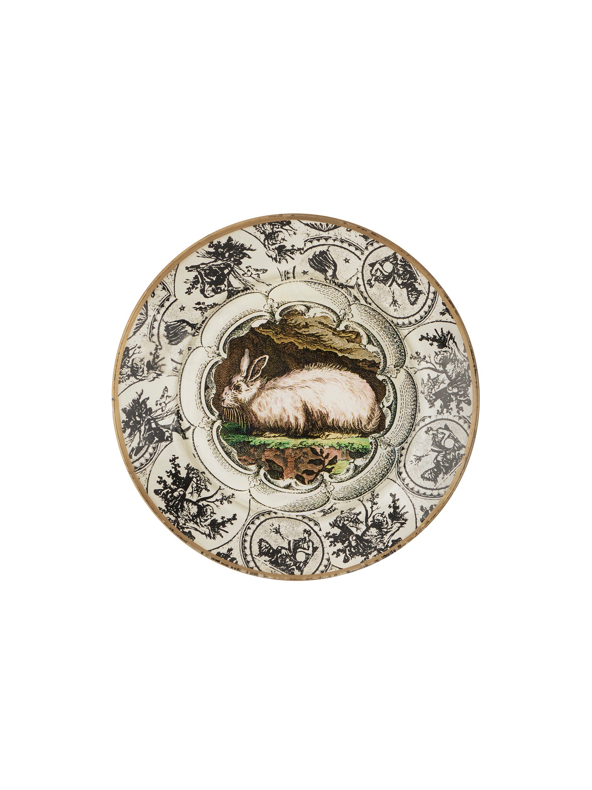 Vintage Black and White Toile Rabbit Plate Rabbit Six Weston Table