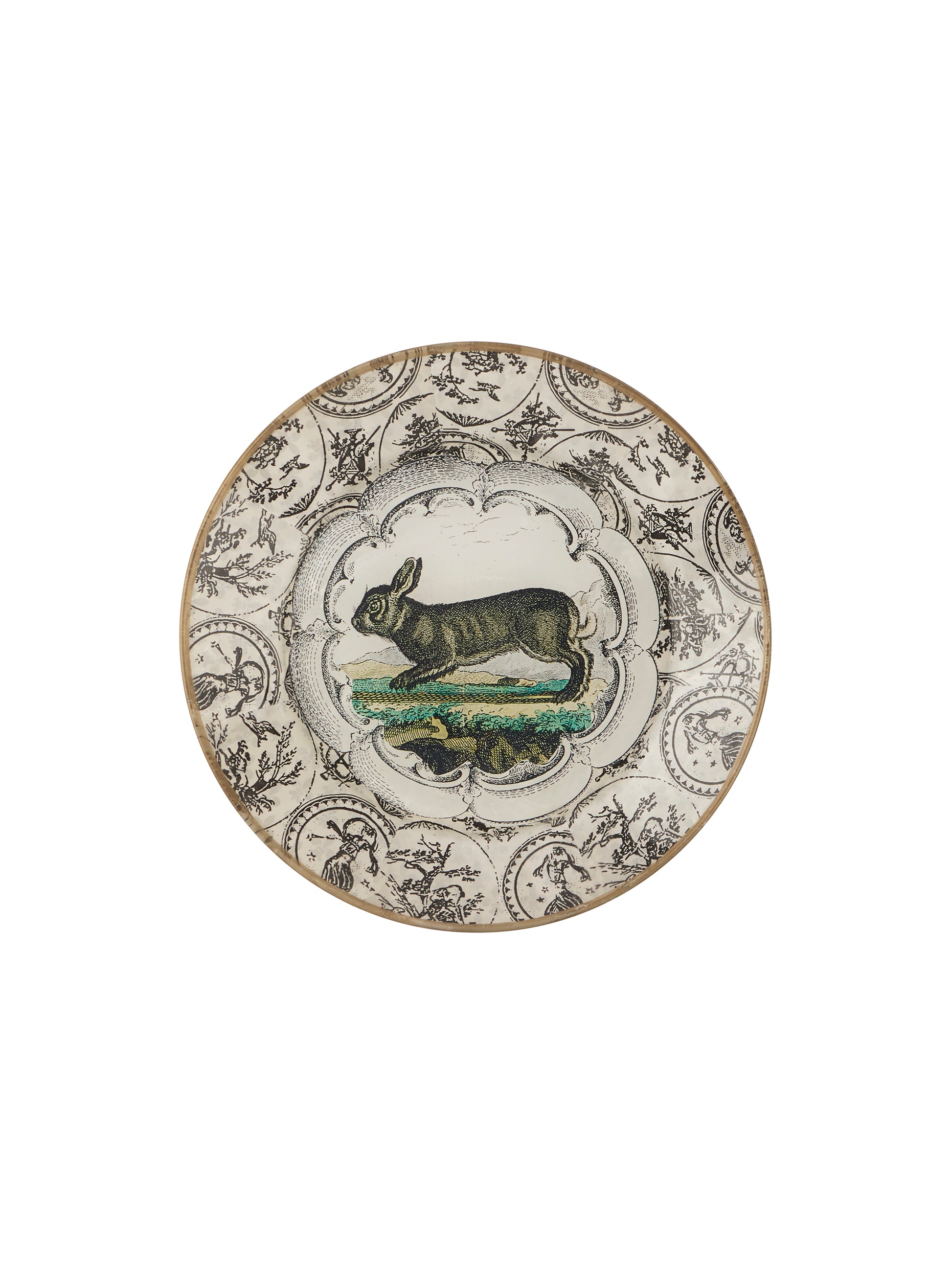 Vintage Black and White Toile Rabbit Plate Rabbit Three Weston Table