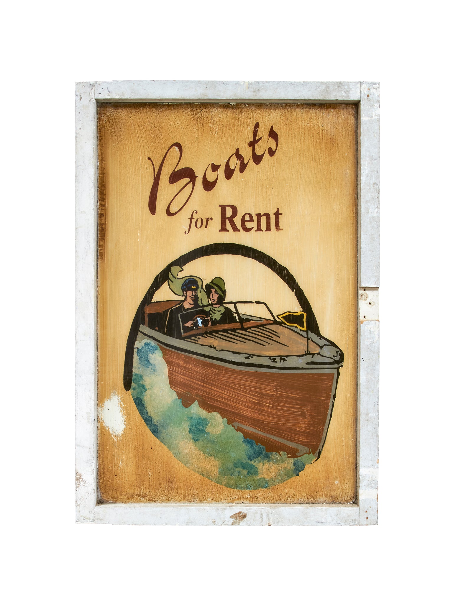 Vintage Boat for Rent Window Sign Weston Table