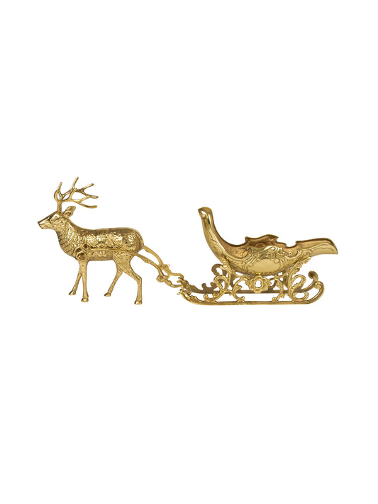 Vintage Brass Reindeer Pulling Sleigh Weston Table