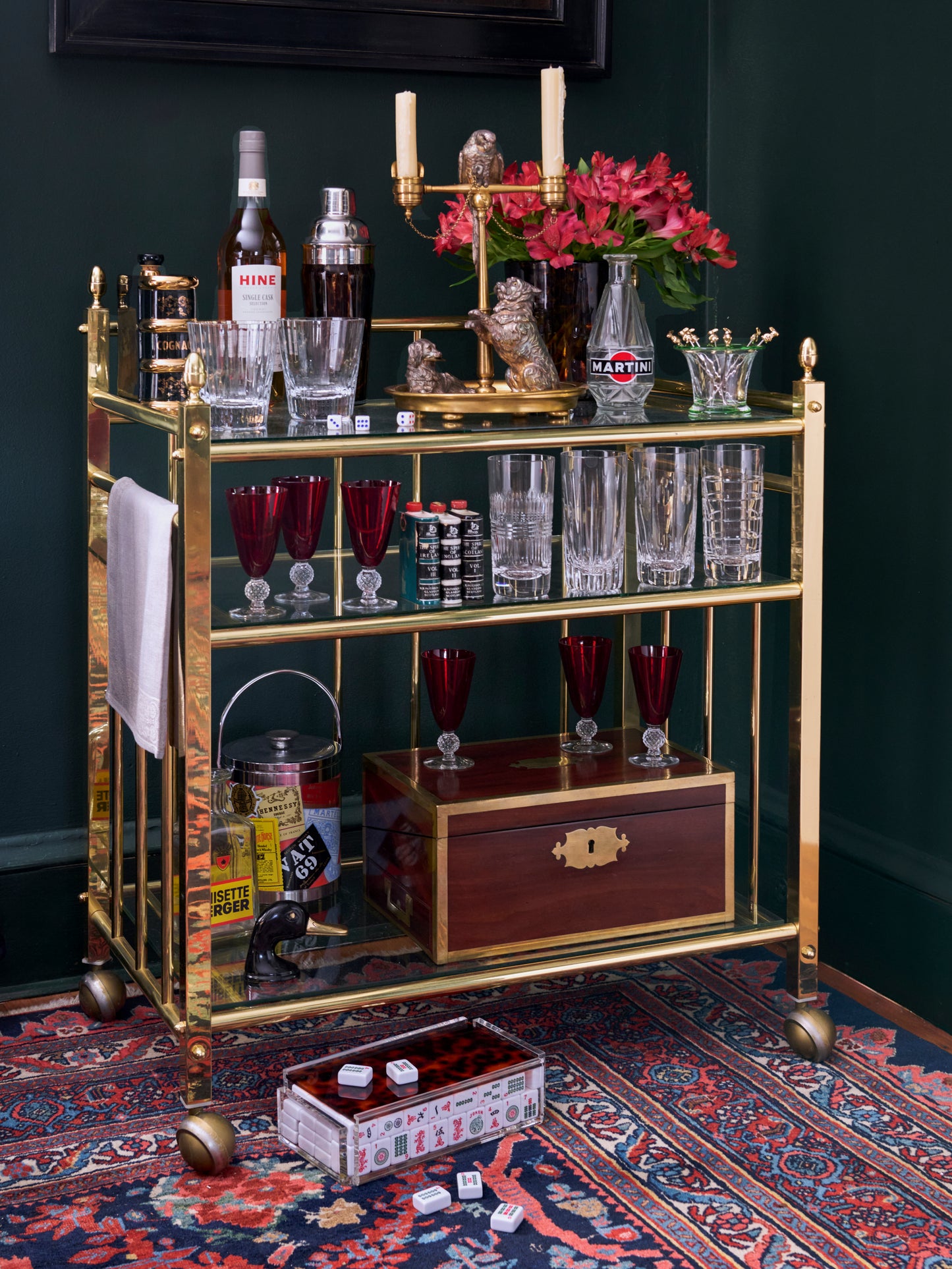 Vintage 1960s Brass and Glass Three Tier Bar Cart Weston Table