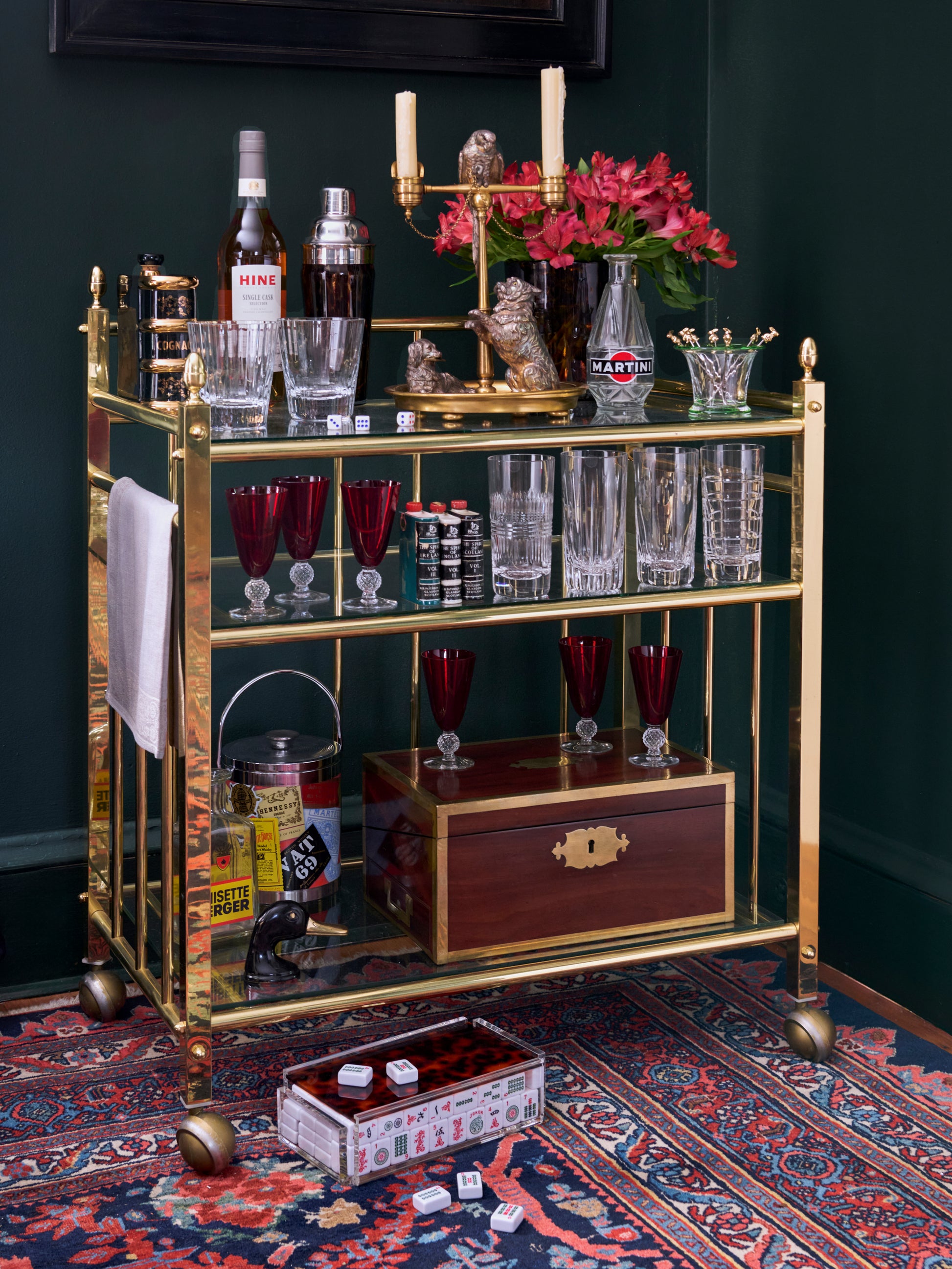 Vintage 1960s Brass and Glass Three Tier Bar Cart Weston Table
