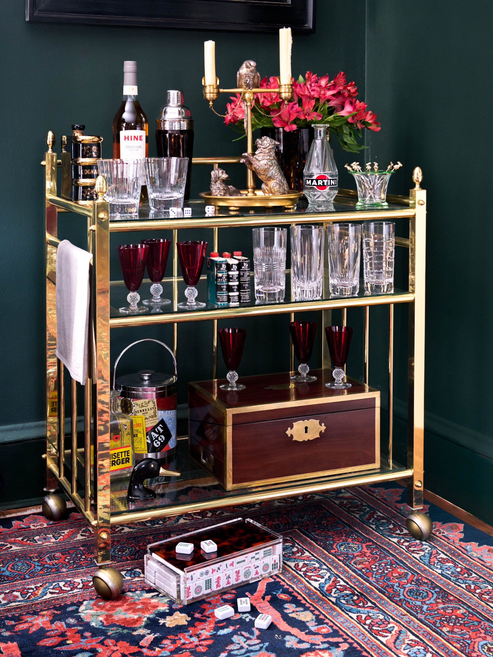 Vintage 1960s Brass and Glass Three Tier Bar Cart Weston Table