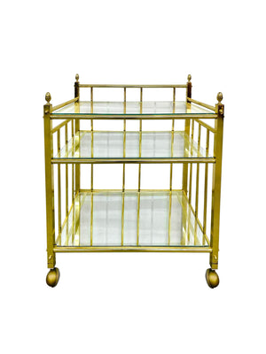  Vintage 1960s Brass and Glass Three Tier Bar Cart 