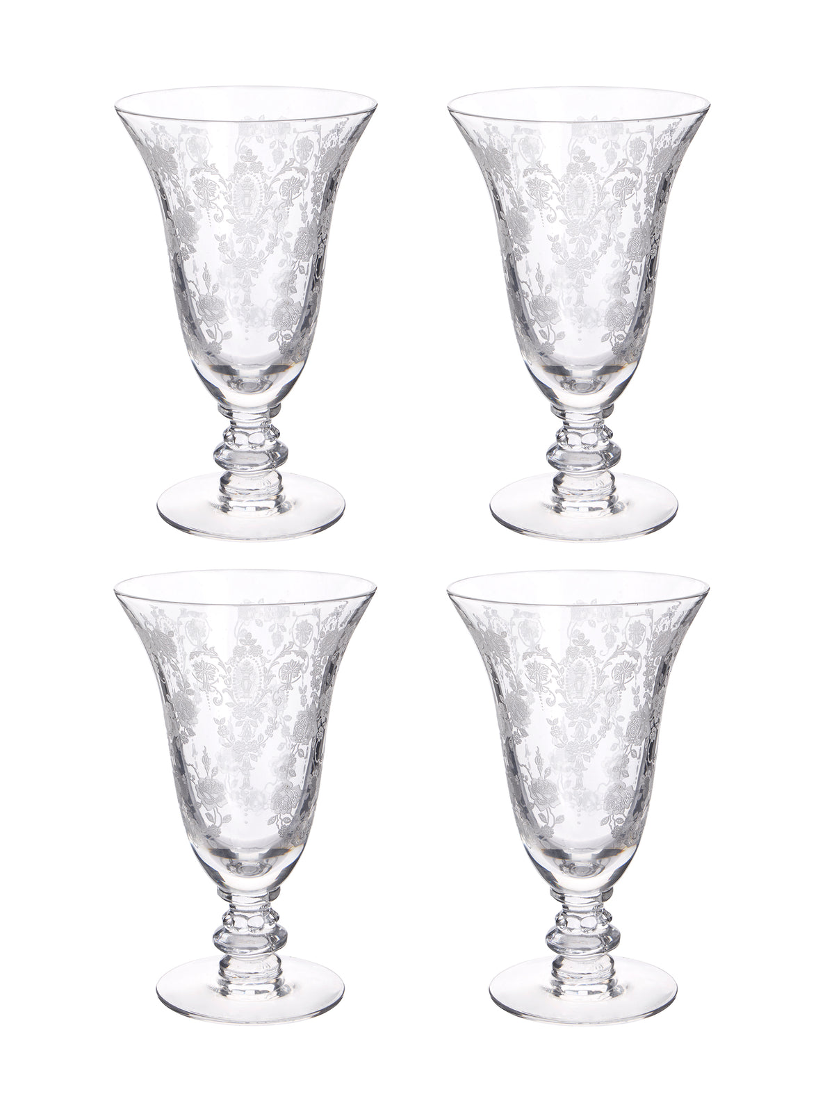 Vintage 1940s Cherokee Rose Footed Tumblers Set of Four Weston Table