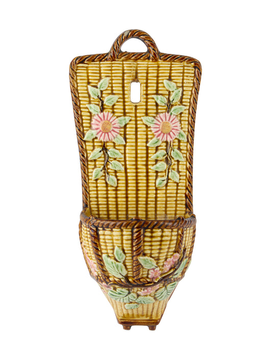 Vintage Choisy Le Roi Majolica Basketweave Wall Pocket Weston Table