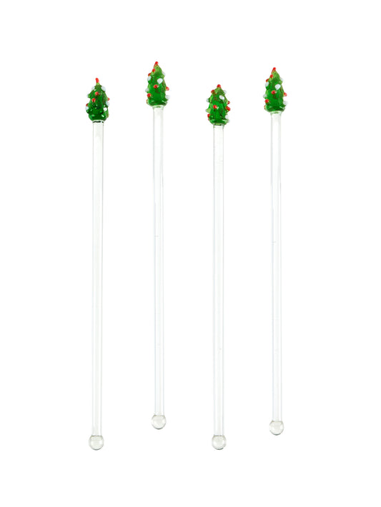 Vintage Christmas Tree Glass Cocktail Stirrers Set of Six Weston Table