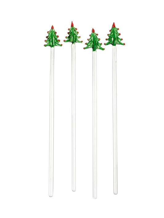 Vintage Christmas Tree Highball Glass Cocktail Stirrers Weston Table