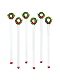 Vintage Christmas Wreath with Red Ribbon Cocktail Stirrers Weston Table