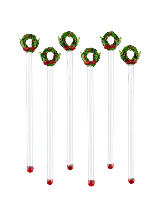 Vintage Christmas Wreath with Red Ribbon Cocktail Stirrers Weston Table
