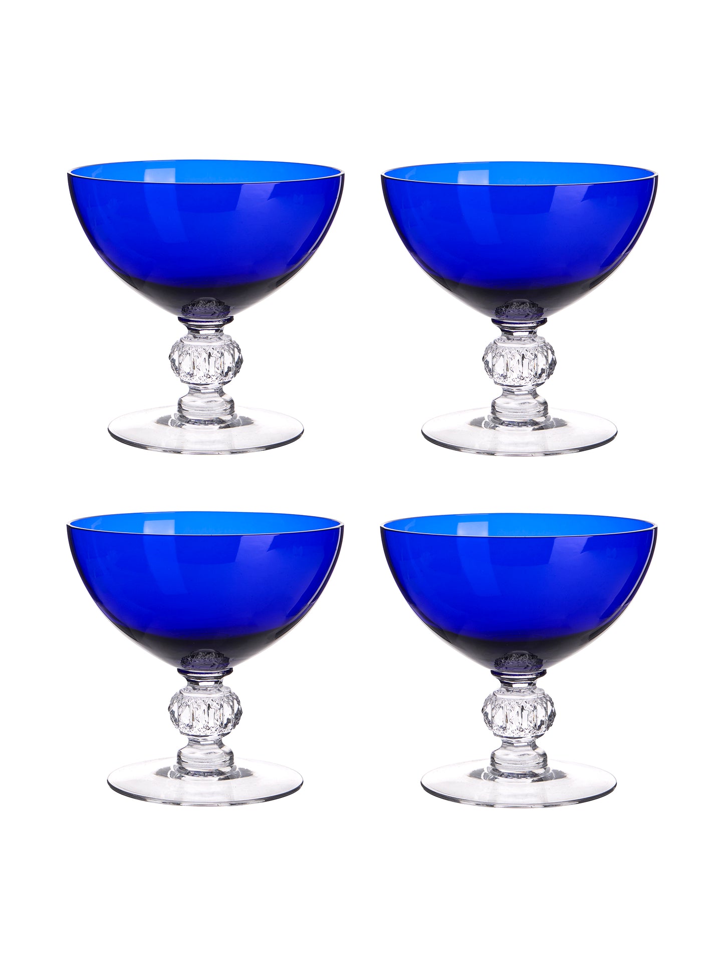 Vintage Cobalt Champagne Coupes with Cut Glass Stem Weston Table