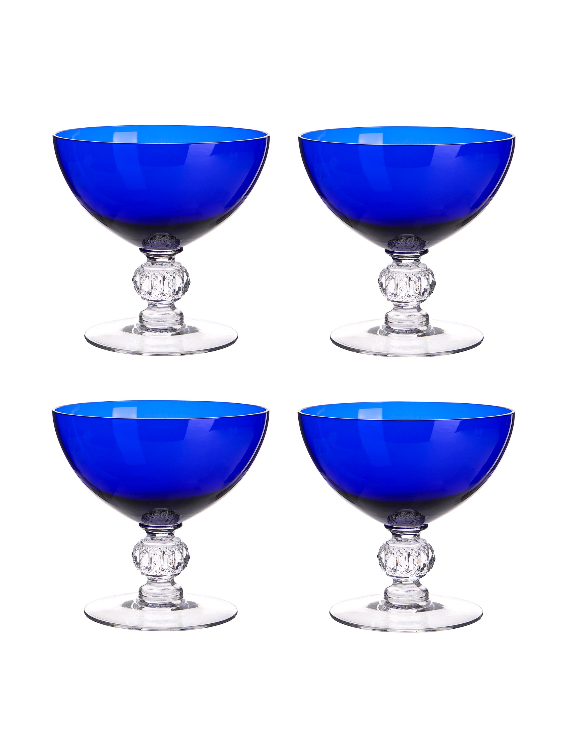 Vintage Cobalt Champagne Coupes with Cut Glass Stem Weston Table