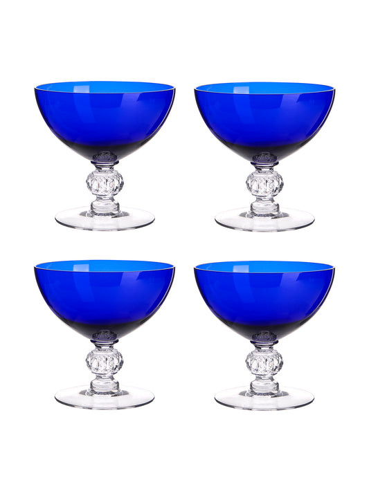 Vintage Cobalt Champagne Coupes with Cut Glass Stem Weston Table