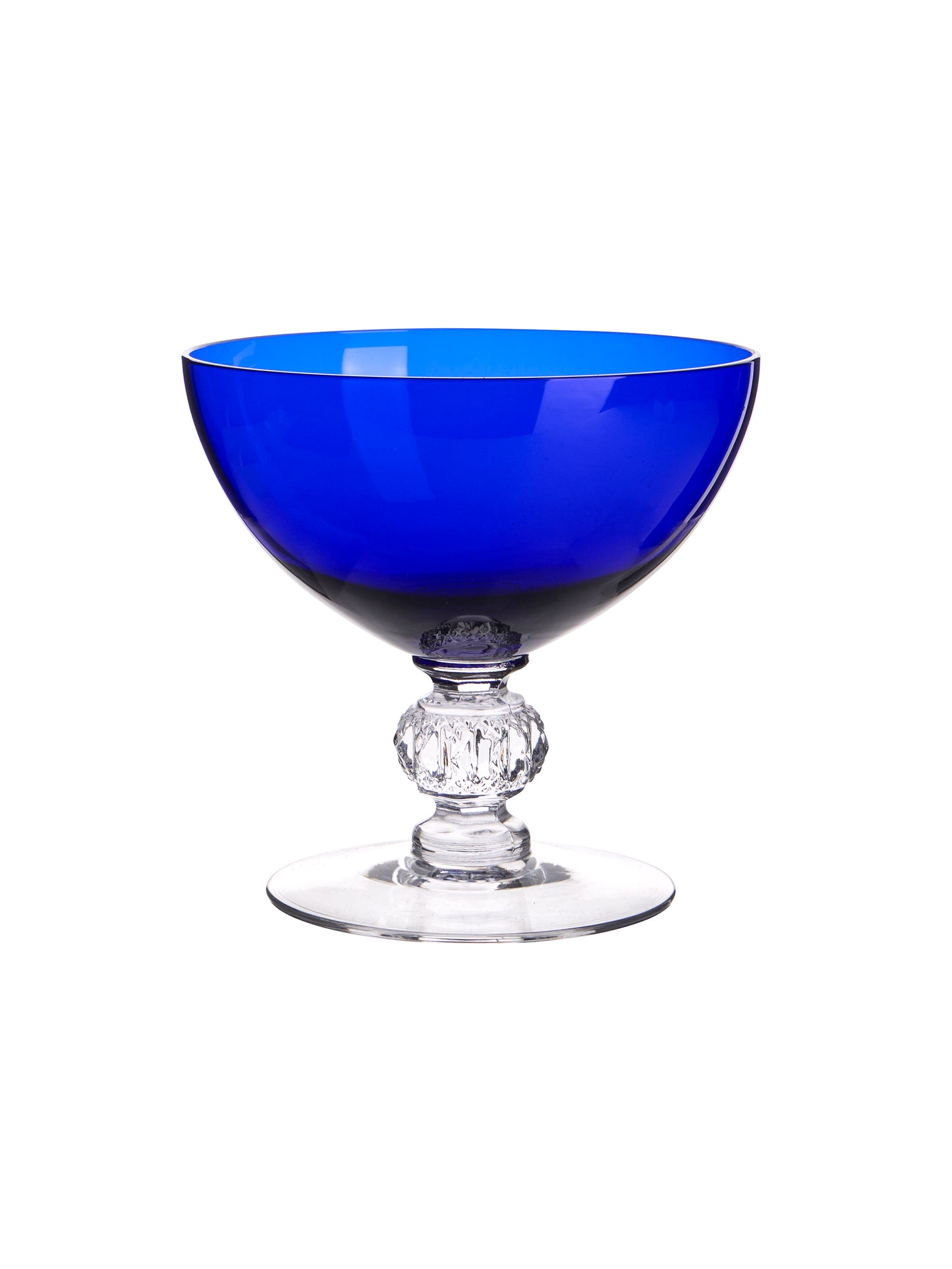 Vintage Cobalt Champagne Coupes with Cut Glass Stem Weston Table