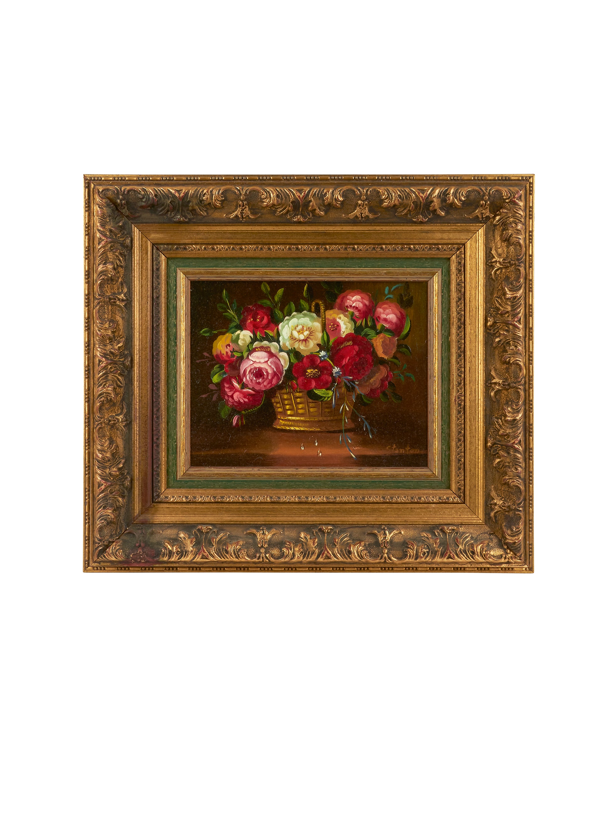 Vintage Country Roses in Basket Still Life Painting Weston Table