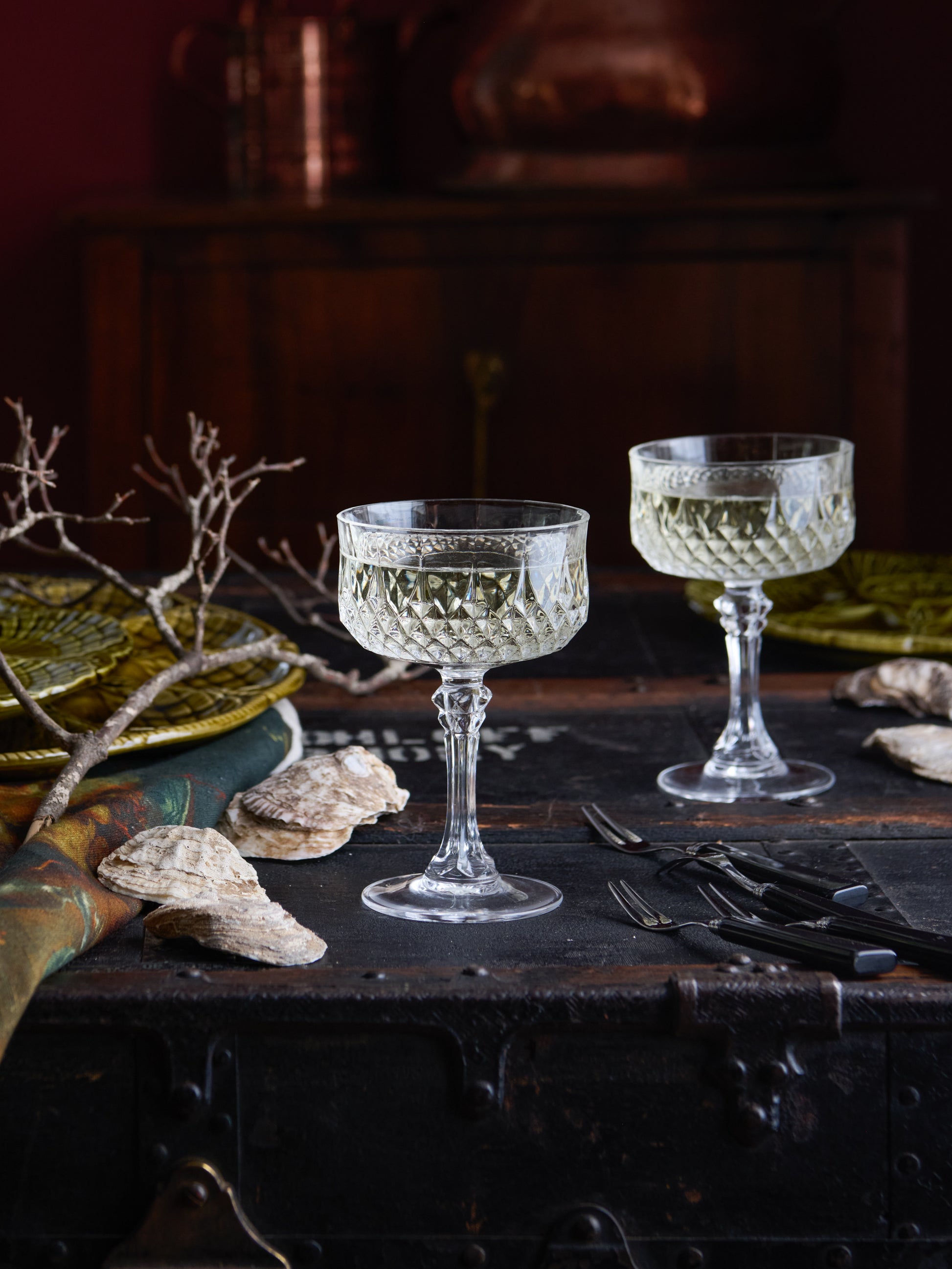 Vintage Cristal D-Arques Longchamp Champagne Coupes Glasses Weston Table