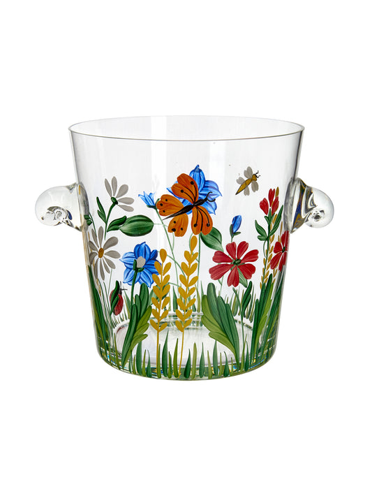Vintage Crystal Hand Painted Floral Ice Bucket Weston Table