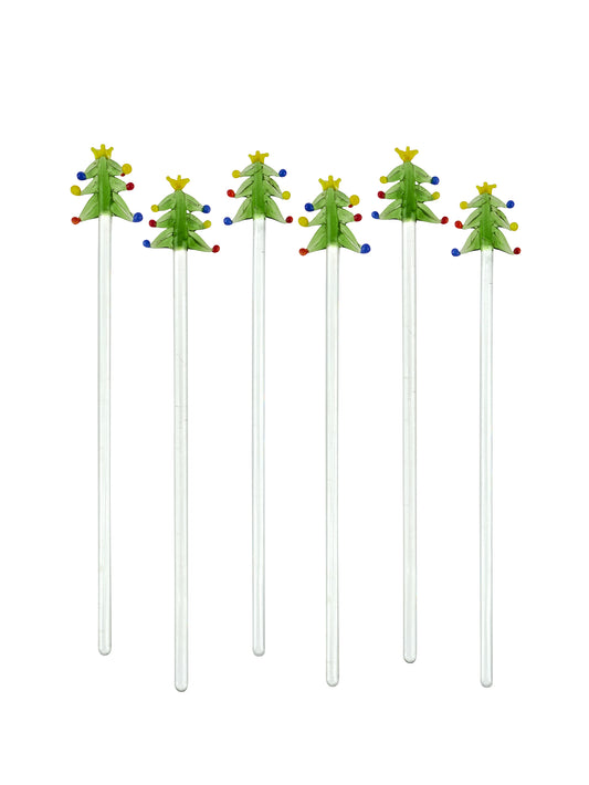 Vintage Decorated Tree Glass Cocktail Stirrers Set of Six Weston Table