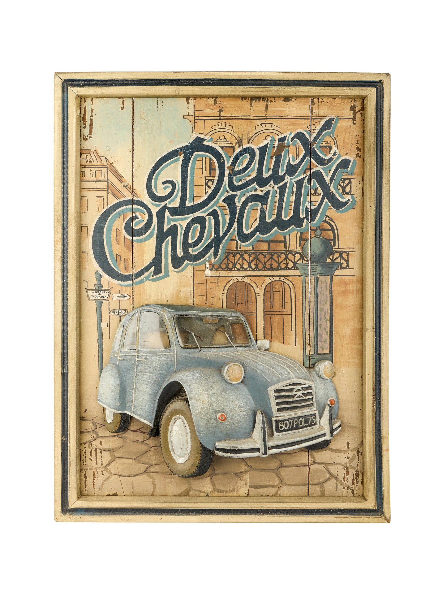 Decorative sign with a vintage car and 'Delux Chevallux' text on a beige background Weston Table