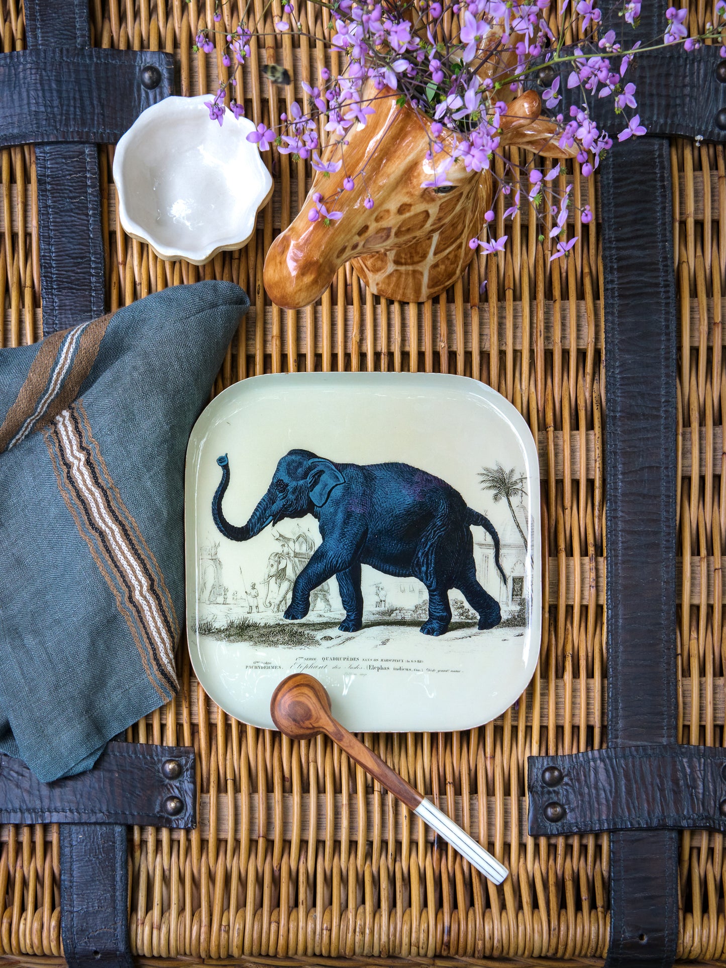 Vintage Elephant Decoupage Square Tray Weston Table